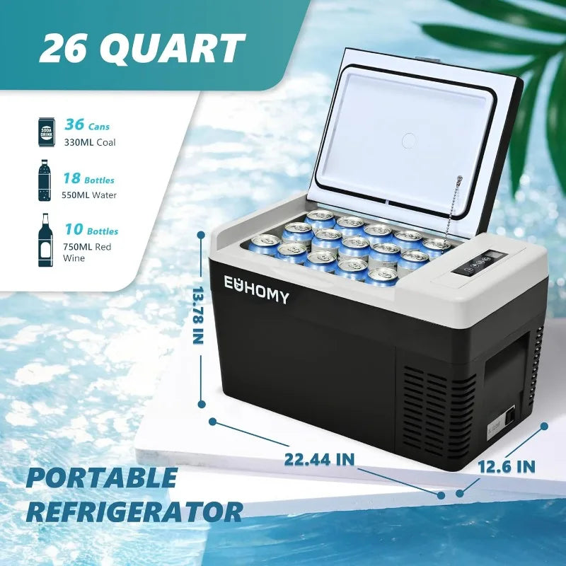 EUHOMY 12 Volt Refrigerator, 26QT(25L) Compressor Electric Cooler APP Control, Car Fridge -4℉~68℉
