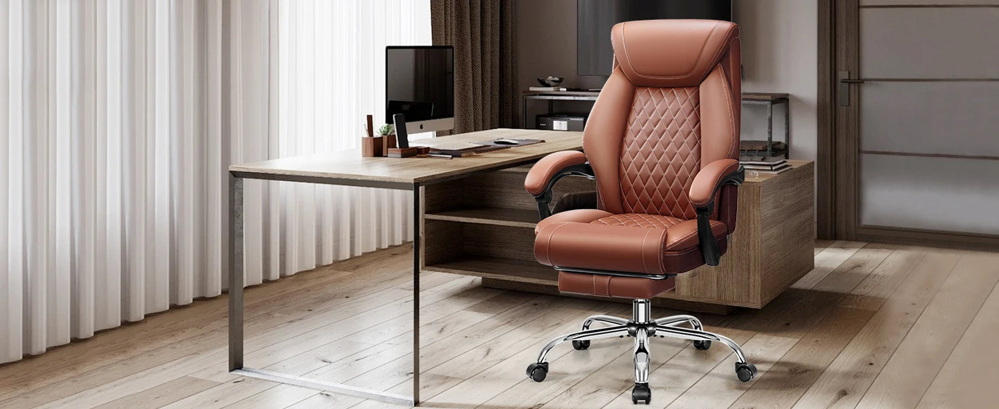 Office Chair, Executive Leather Chair Adjustable High Back, Lumbar Support, Big and Tall Office