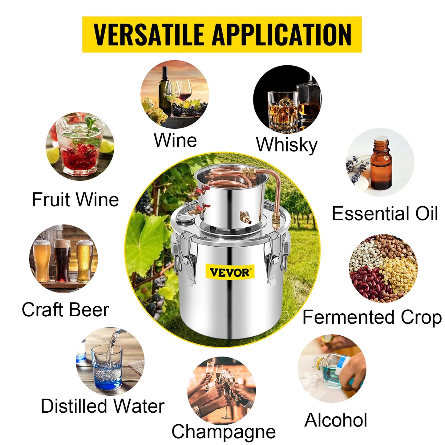 VEVOR 3 5 8 Gal Alcohol Distiller/Moonshine Stainless Copper DIY Home Brew Water Wine Brewing Kit