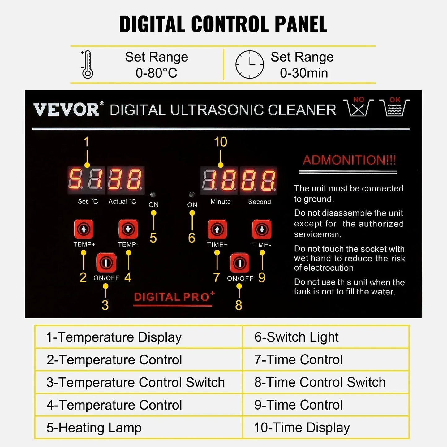 VEVOR Ultrasonic Cleaner w/ Digital Timer & Heater,Professional UltraSonic Jewelry Cleaner,Stainless