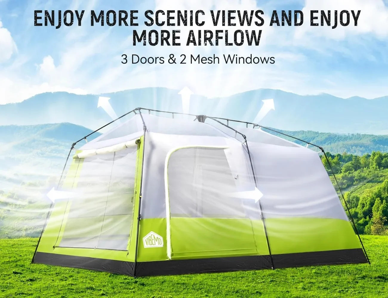 8/10 Person Camping Tent,Spacious Interior, Includes Rainfly, Room Divider, Carry Bag