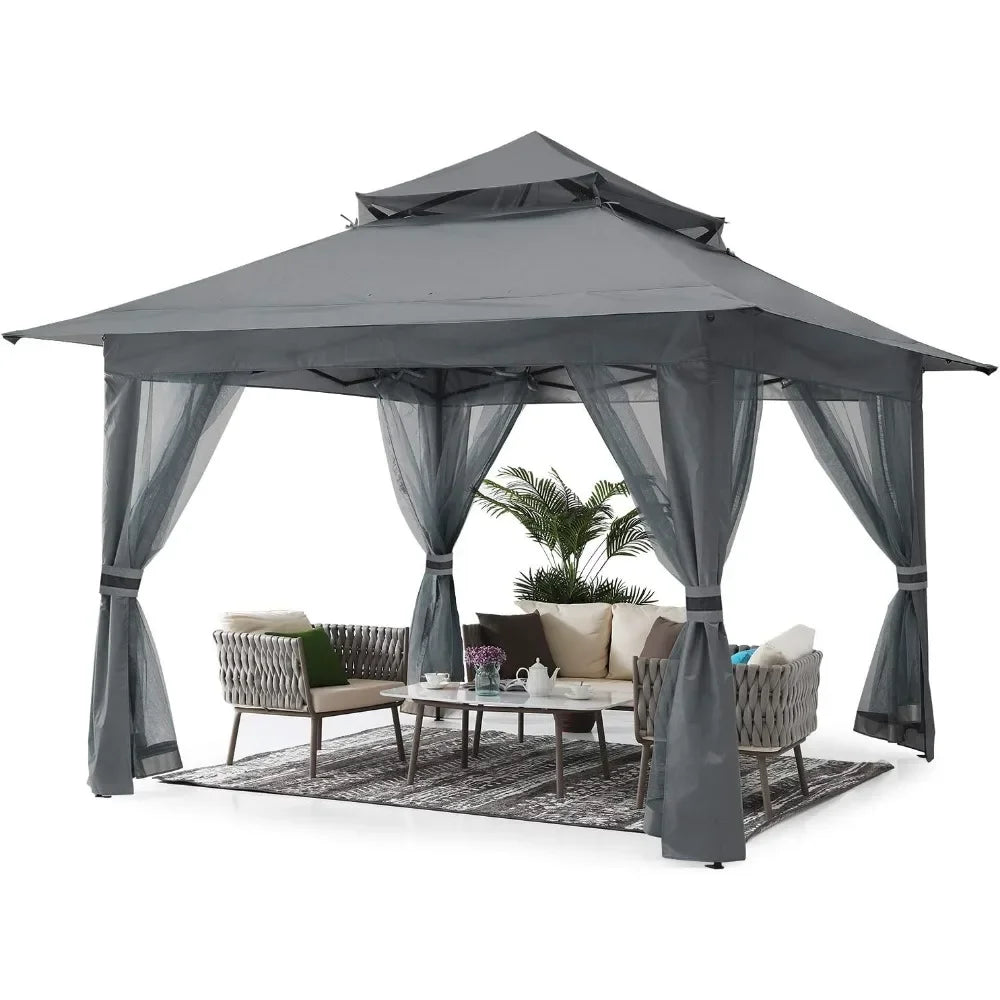 Pop Up Gazebo 13x13 - Outdoor Canopy Tent with Mosquito Netting for Patio Garden Backyard(Gray)