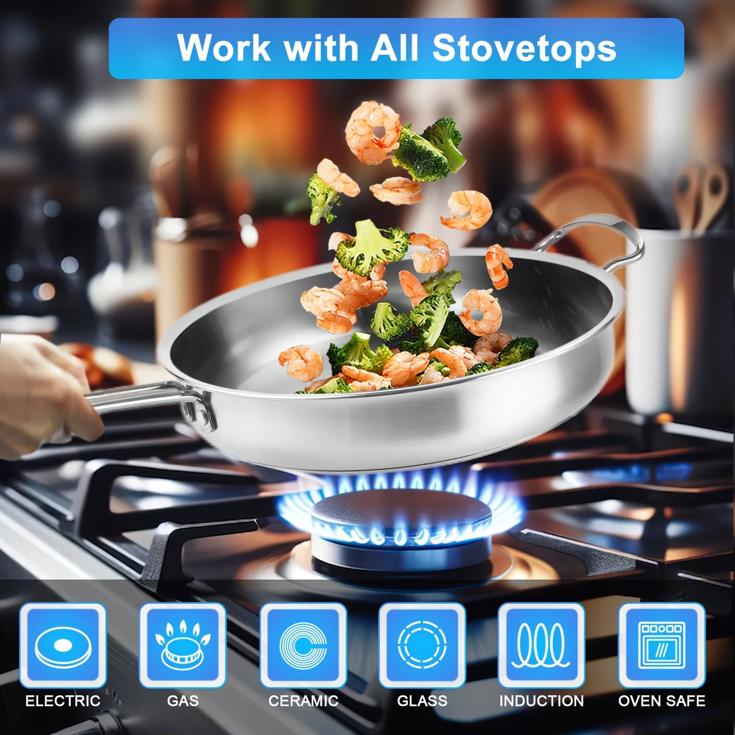 10 Pieces Stainless Steel Pots And Pans Set, Kitchen Cookware Sets, Induction Cooking Set