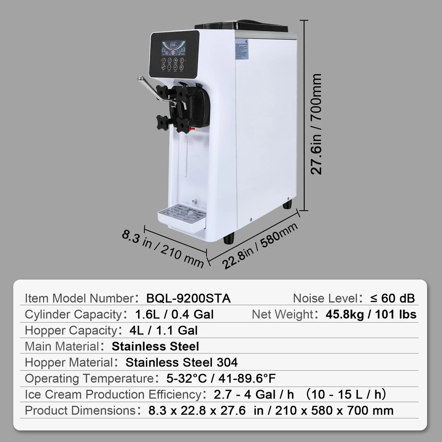SucceBuy 4L Commercial Ice Cream Single x2 Flavor Countertop Soft Serve Touch Screen Auto Clean