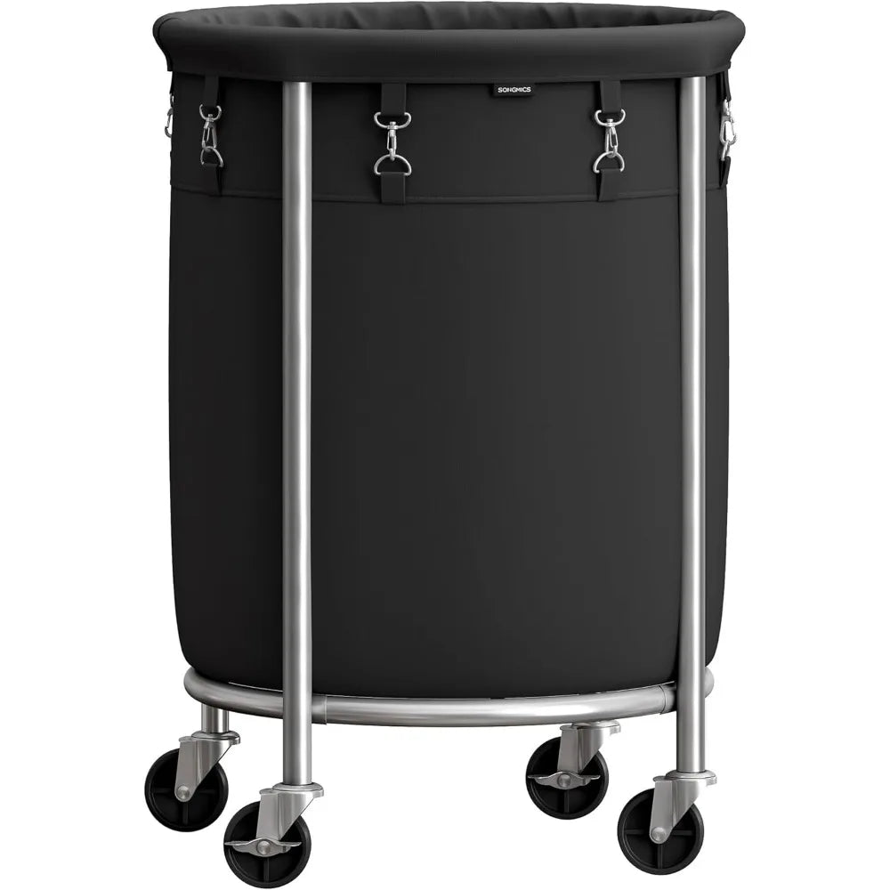 SONGMICS Laundry Basket with Wheels, Rolling Laundry Hamper, 29 Gal w/ Steel Frame and Removable Bag