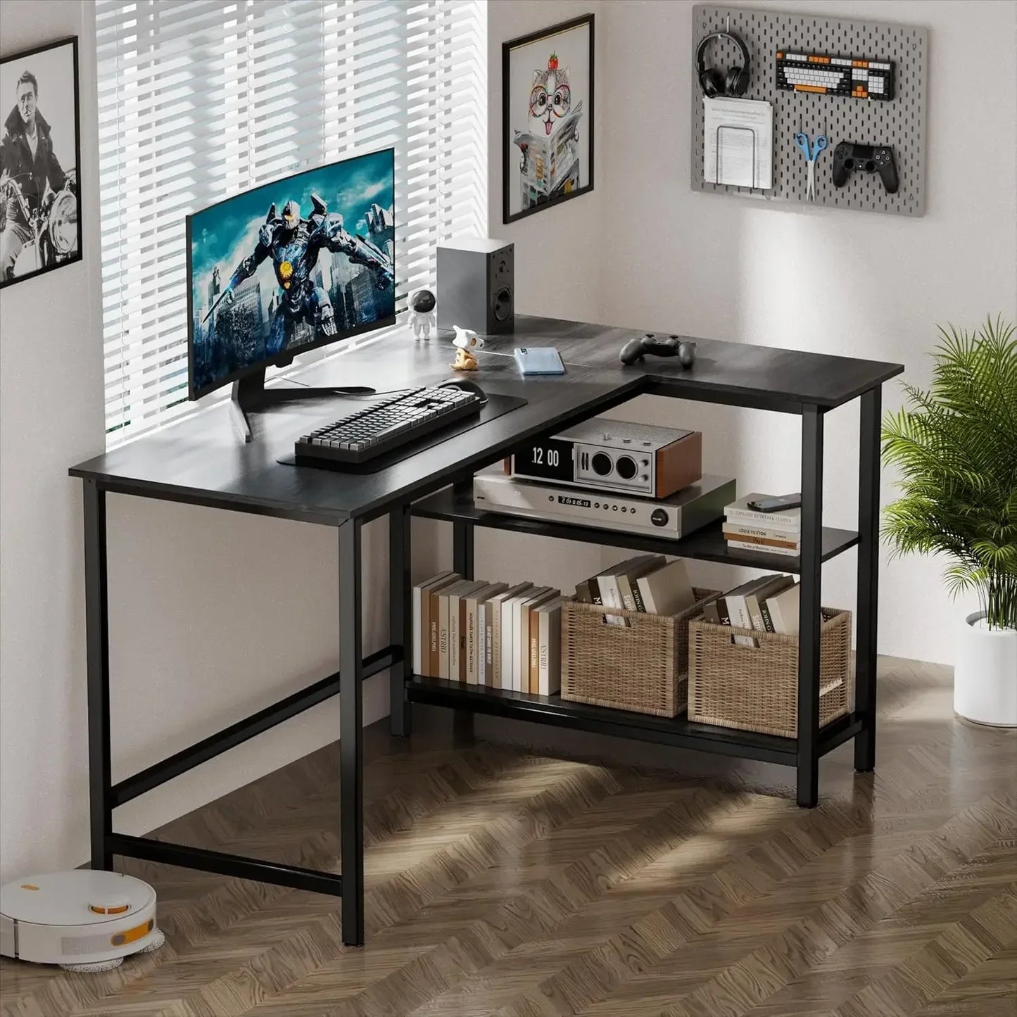 L Shaped Desk - 39" Home Office Computer Desk with Shelf, Gaming Desk Corner Table f