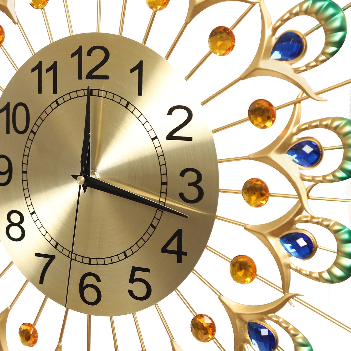 Peacock Feather Wall Clock 24" Gold, Silent Quartz Movement Large Clock, Modern Artistic Wall Decor