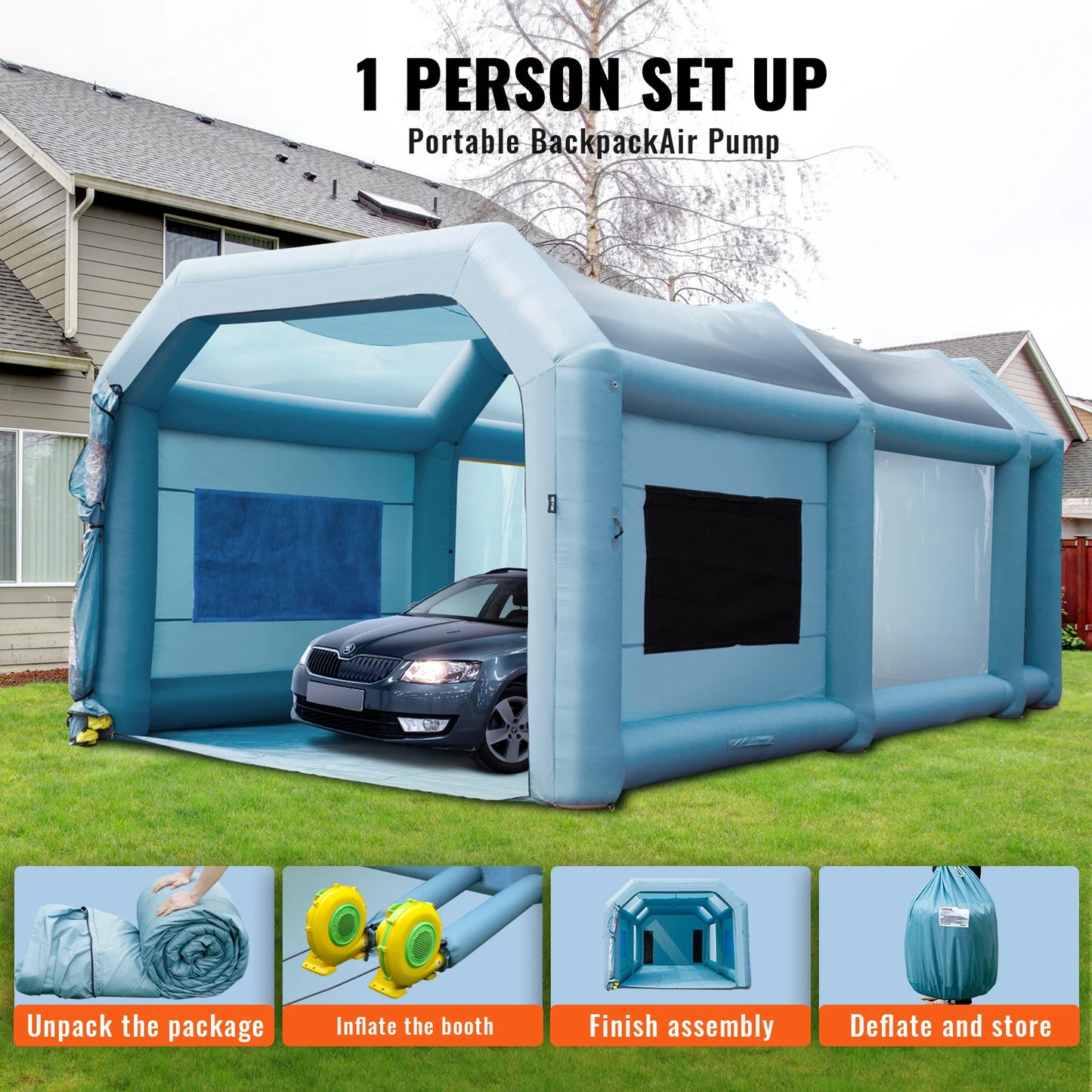 VEVOR Inflatable Paint Booth w/Blowers - Powerful Spray Booth Car Paint Tent Air Filter System