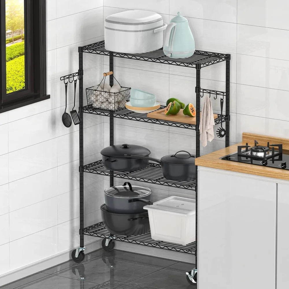 5 Tier Storage Shelves w/Wheels - Metal Shelves for Storage Adjustable Wire Shelving Unit Organizer