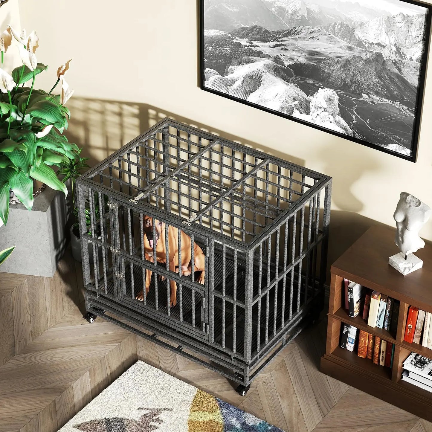 38" Heavy Duty Extra Large Indestructible Dog Crate Kennel Indoor w/Separation Anxiety Lockable