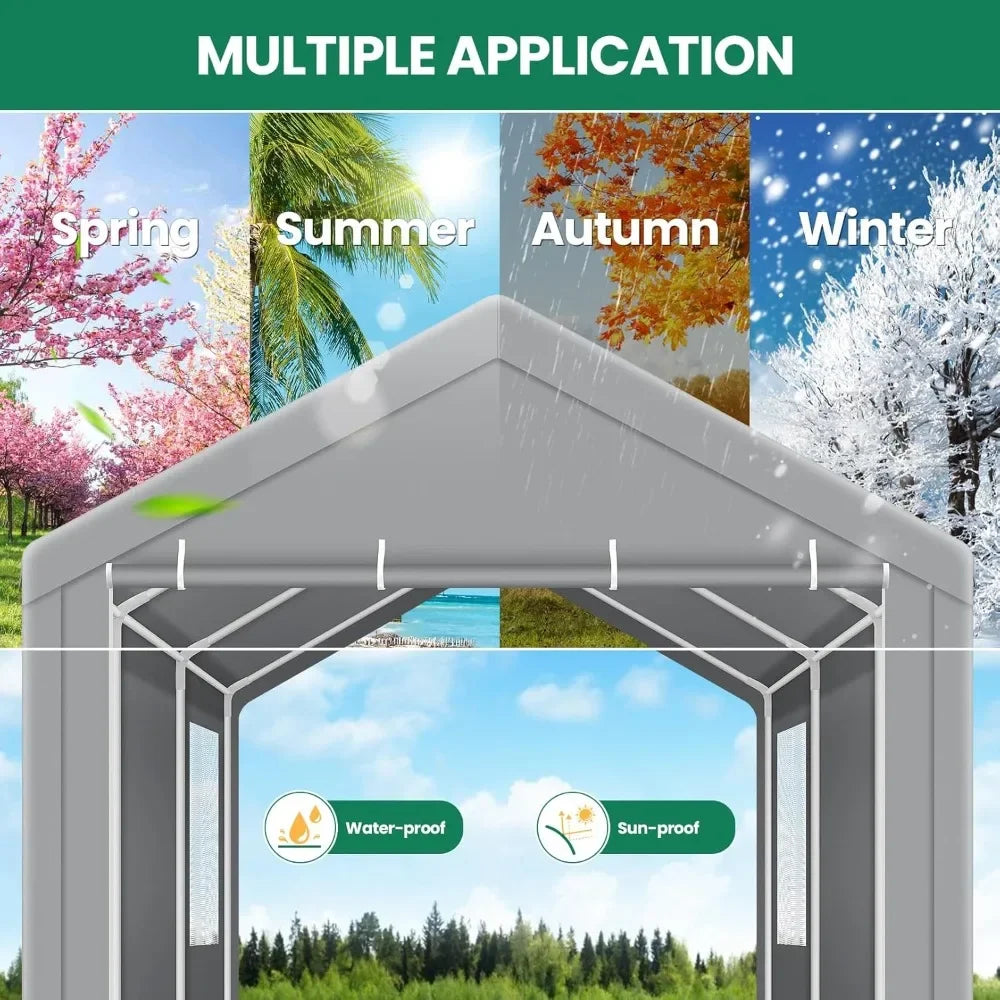 NEW-Carport Canopy 12x20 Heavy Duty Portable Garage w/Removable Sidewalls & Doors, Galvanized Frame