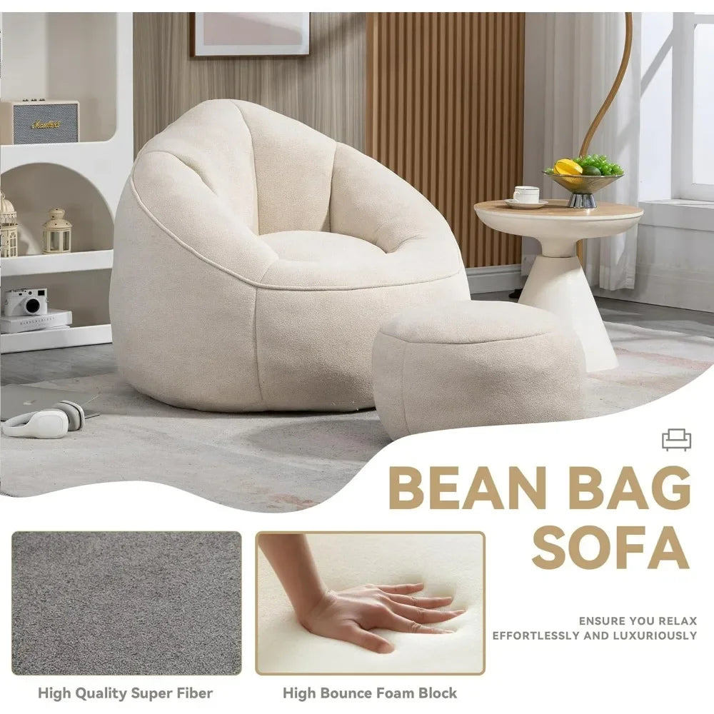 Bean Bag Chair with Ottoman, Comfy Bean Bag Sofa Chair,  Lazy Sofa, Modern Accent Bean Bag Chairs