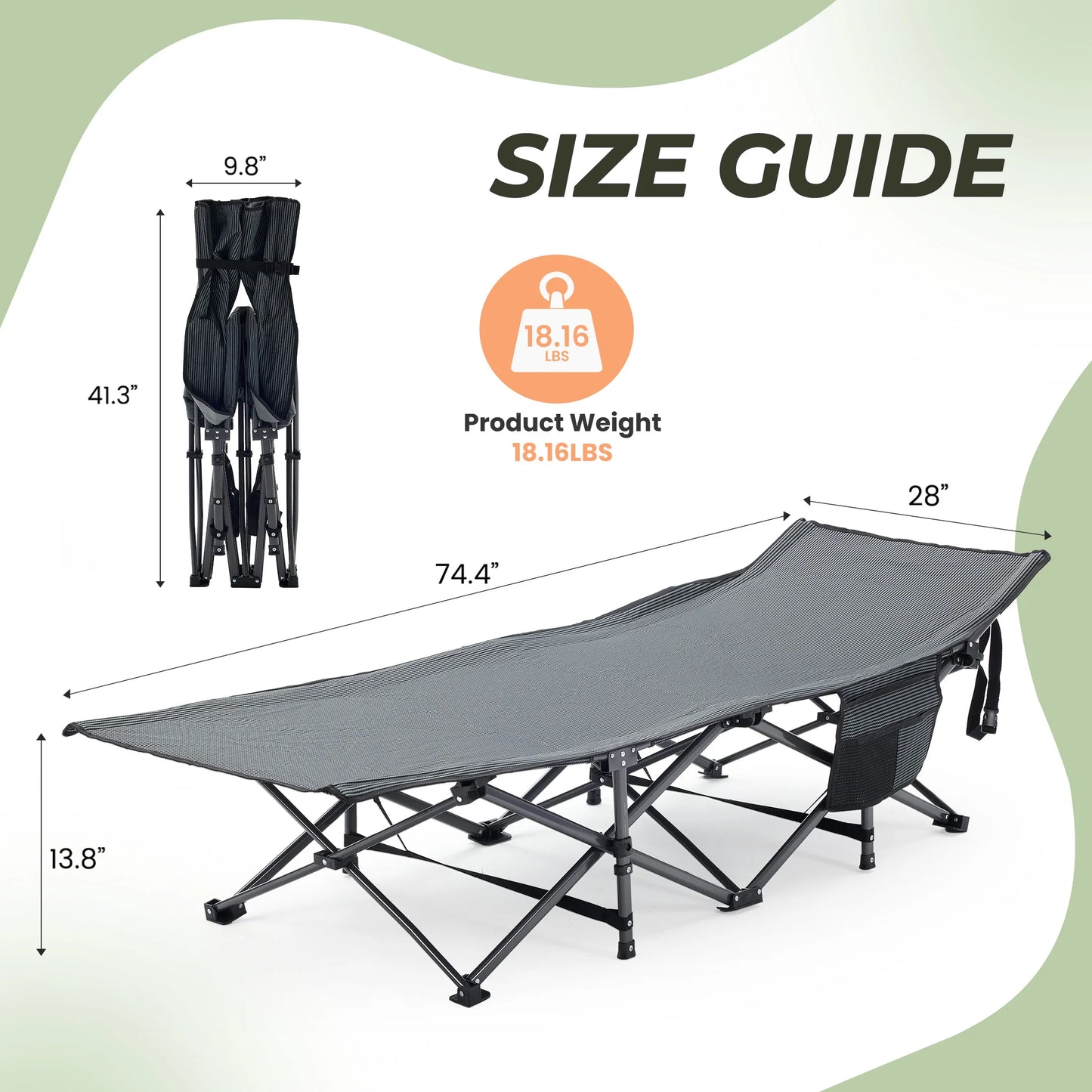 JHK Folding Camping Makeshift Bed Beach Lounge Chair Portable 3.5'' Cushion 440 lbs Sturdy Frame