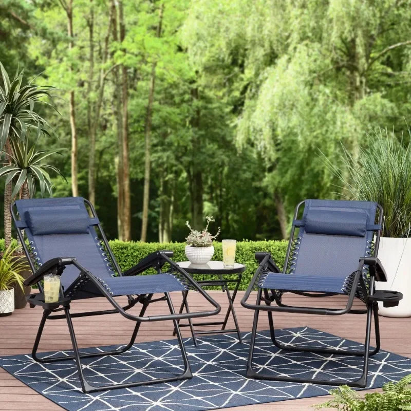 Mainstays Reclining Zero-Gravity Outdoor Lounge Chair Set of 2 with Cup Holder Gray
