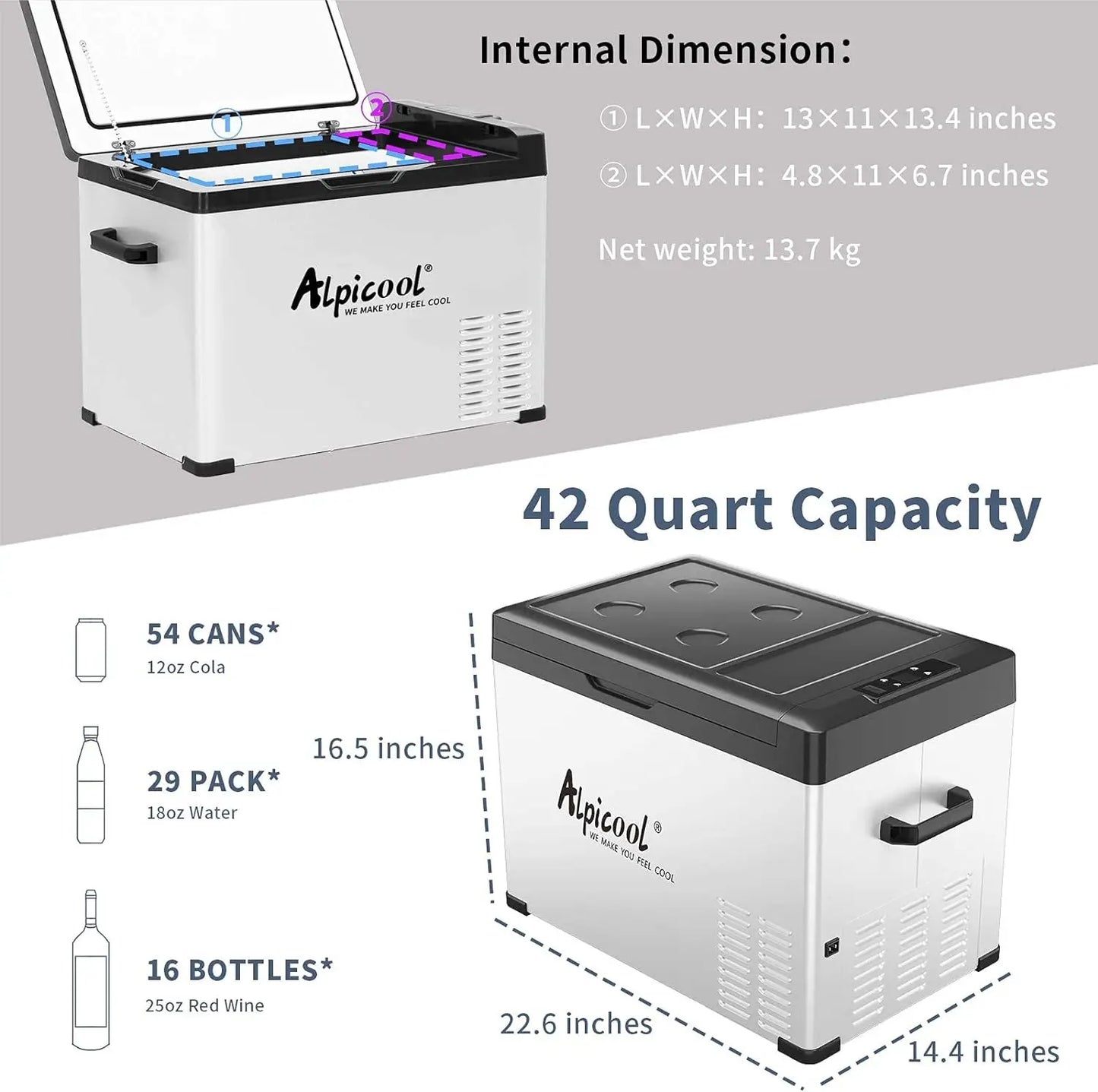 C40 Portable Refrigerator, 12 Volt Car Freezer, 42 Quart(40 Liter) Fast Cooling 12V Fridge Cooler