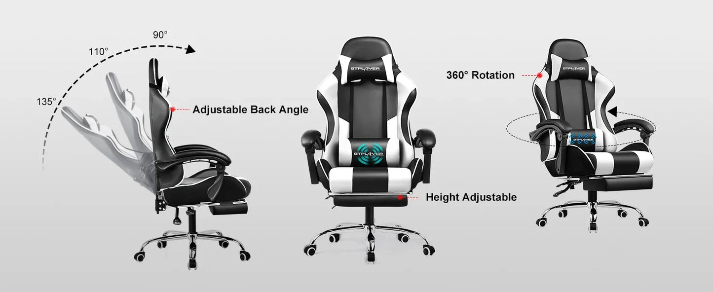 Gaming Chair, Computer Chair with Footrest and Lumbar Support, Height Adjustable Game Chair