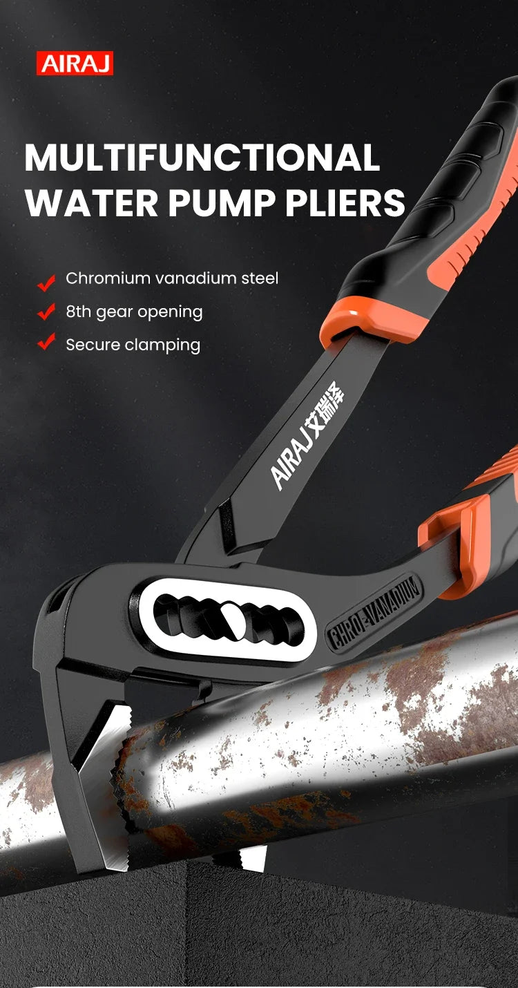 AIRAJ 8/10/12" Water Pump Pliers 3 Pack Large Jaw Heavy-Duty w/Quick-Release Lever & Non-Slip Handle