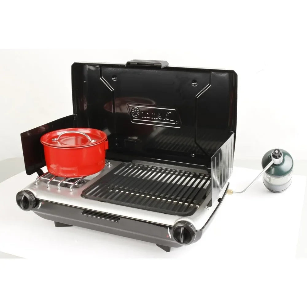 Camping Grills, Tabletop , 2-Burner Propane Grill & Stove, Adjustable