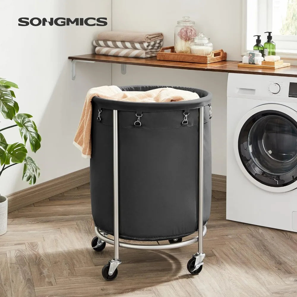 SONGMICS Laundry Basket with Wheels, Rolling Laundry Hamper, 29 Gal w/ Steel Frame and Removable Bag