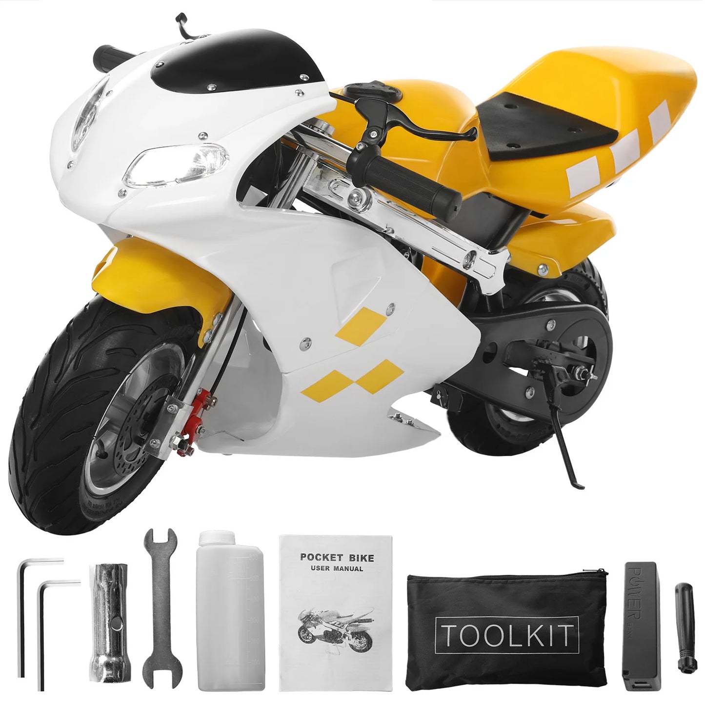 49cc 2 Stroke Pocket Bike, Mini Motorcycle for Kids, Gas Pocket Motorbike with Strong Dual Brake