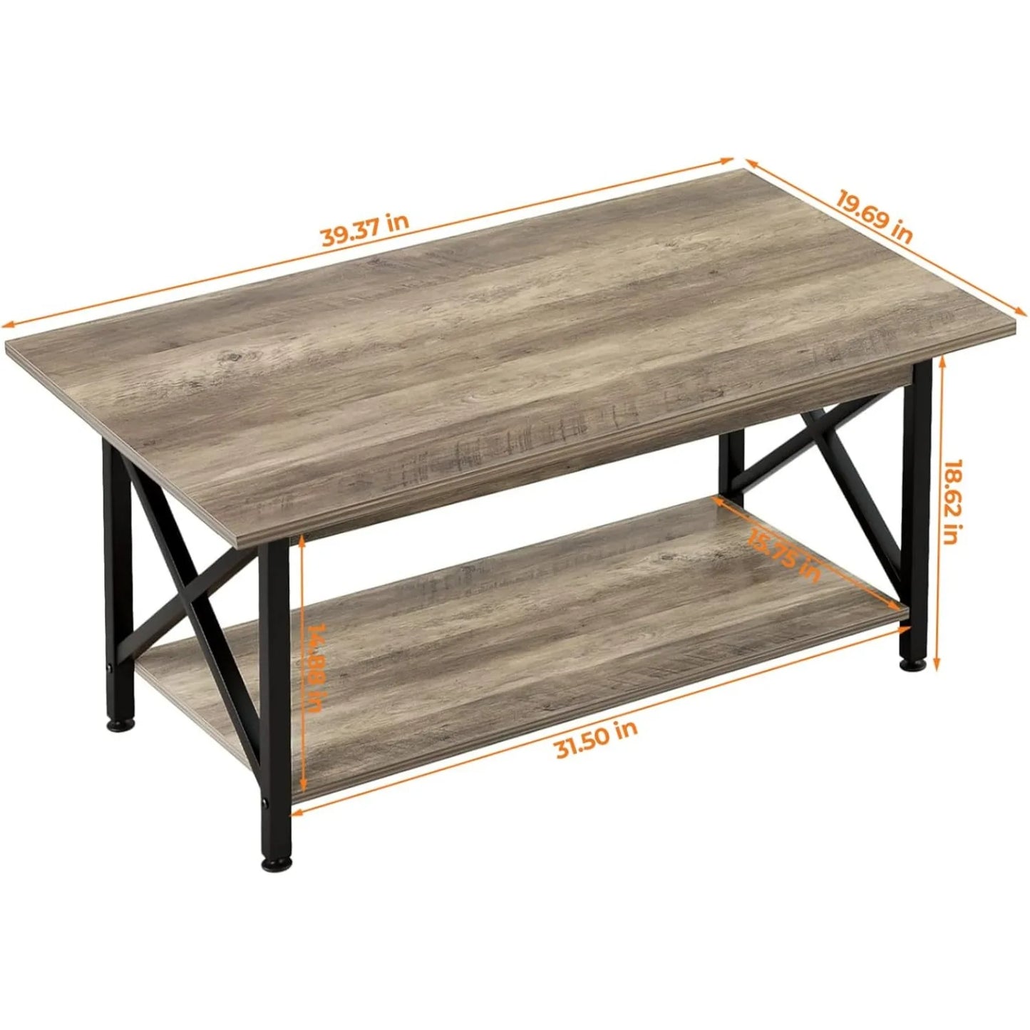 US Coffee Table with Storage, 39inch Modern Coffee Tables for Living Room, X-Frame Design Farmhouse