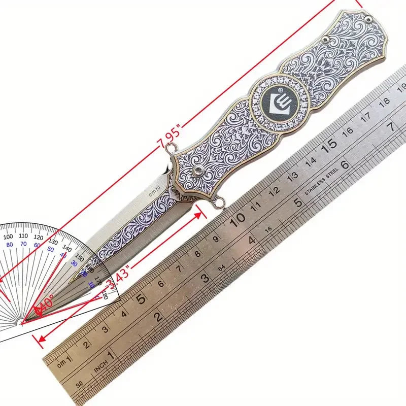 Blossom EDC Folding Pocket Knife 3D Chrysanthemum Design, Stainless Steel (4.7oz, 7.95")