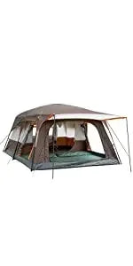 KTT Extra Large Tent 10-12-14 Person(B),Family Cabin Tents,2 Rooms,3 Doors and 3 Windows with Mesh