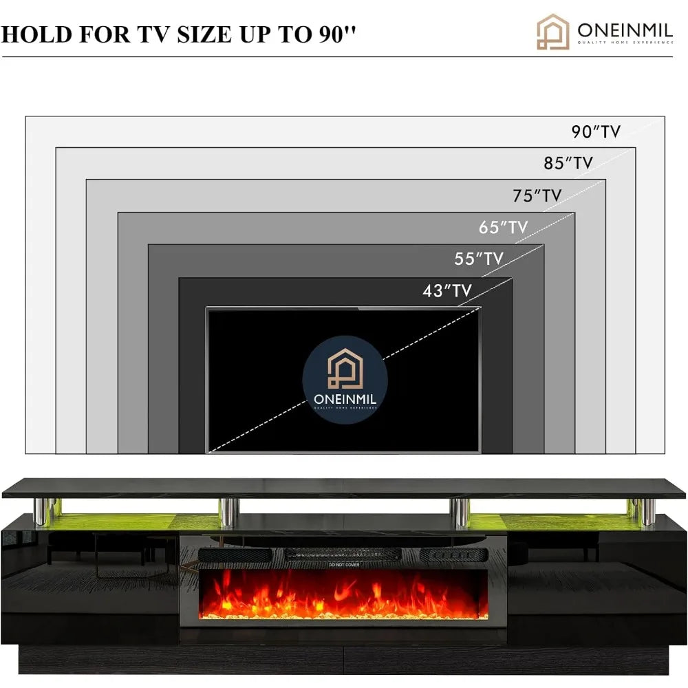 TV Stands, 36” Electric Fireplace, 2 Tier Console Stand for Up To 70", TV Stands