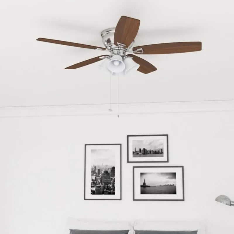 Honeywell Ceiling Fans Glen Alden, 52 Inch Classic Flush Mount Indoor LED Ceiling Fan w/Light