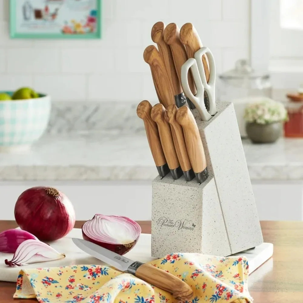 11-Piece Stainless Steel Knife Block Set, Red Versatile - My Store