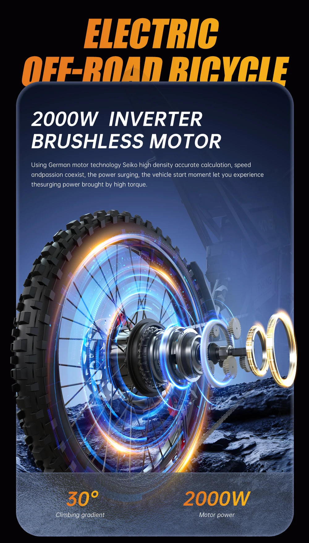 FVKINGE6 off-road electric bicycle 25 inch tires 52V40AH electric motorcycle peak 2900W motor 60KM/H