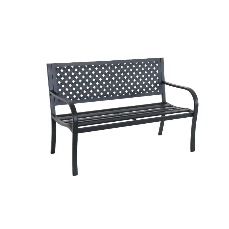 OEING Classic Metal Outdoor Garden Durable Steel Bench - Black