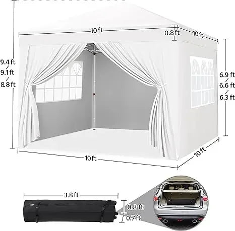 8x8/10x10ft Enclosed Pop-Up Canopy with 4 Removable Sidewalls, Portable Enclosed Instant Tent