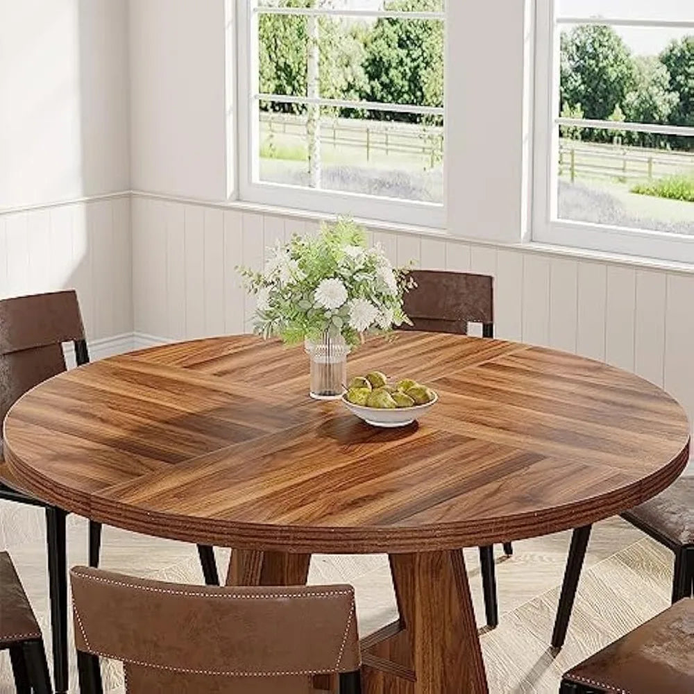 Round Dining Table for 4, 47 Inch Farmhouse Kitchen Table (Chairs Not Included)