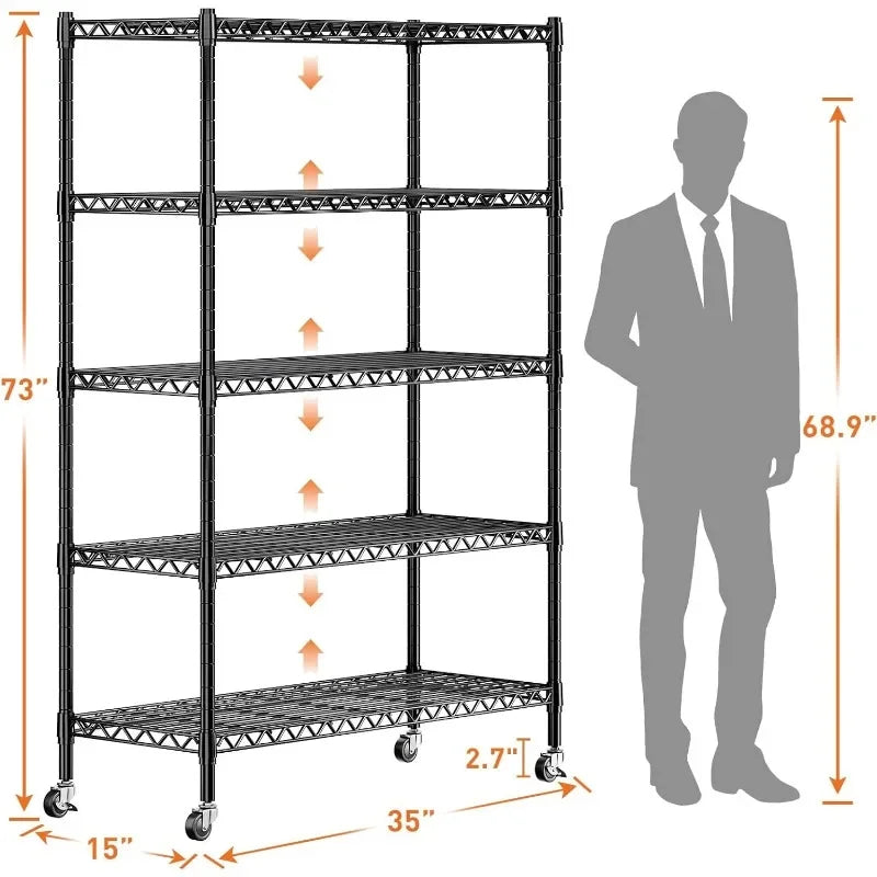 REIBII 73''H Wire Shelving Rack 5-Tier Metal Shelving Unit Loads 1780LBS Adjustable Heavy Duty