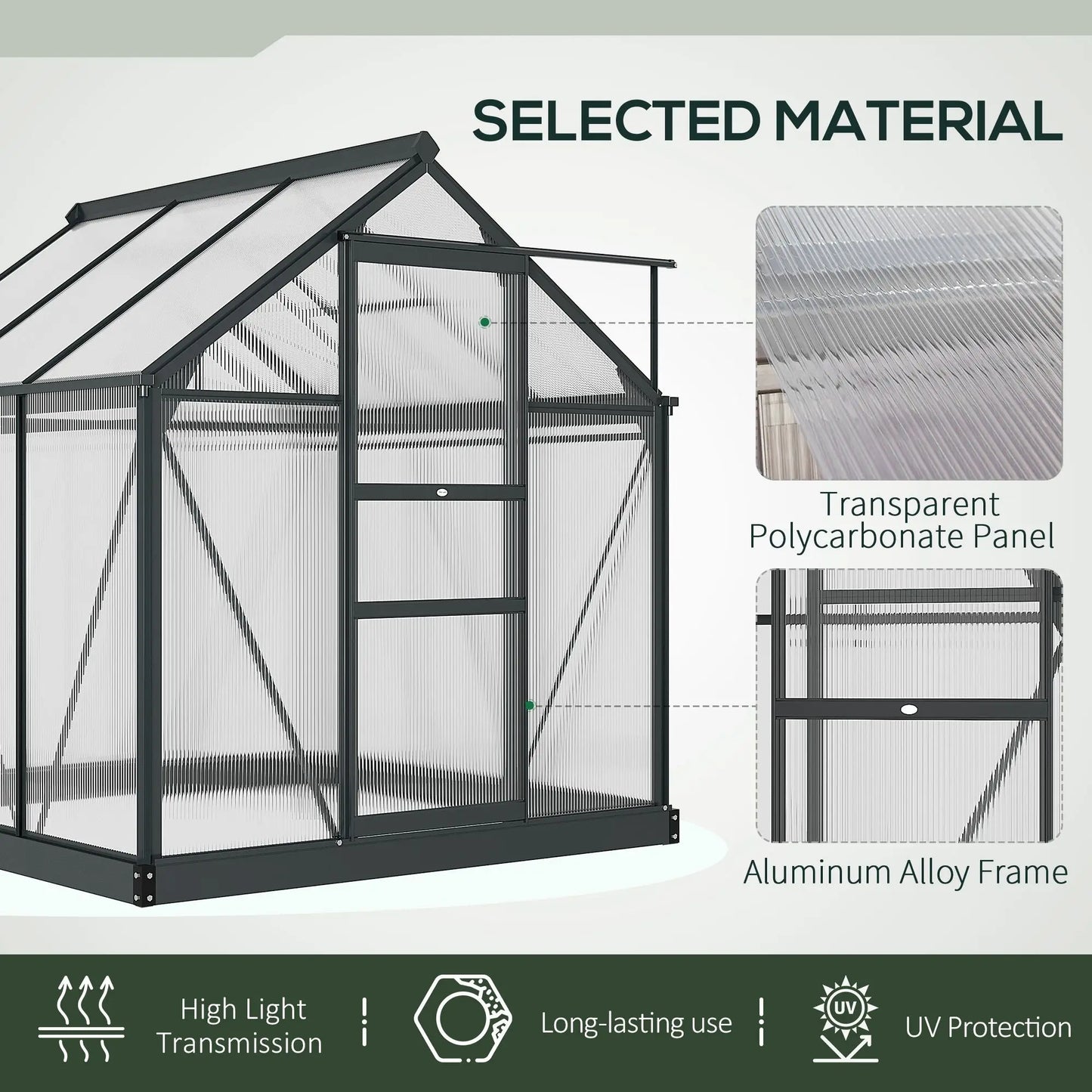 6' X 6' X 7 Greenhouse Aluminum Frame Walk-In Outdoor Plant Garden Polycarbonate