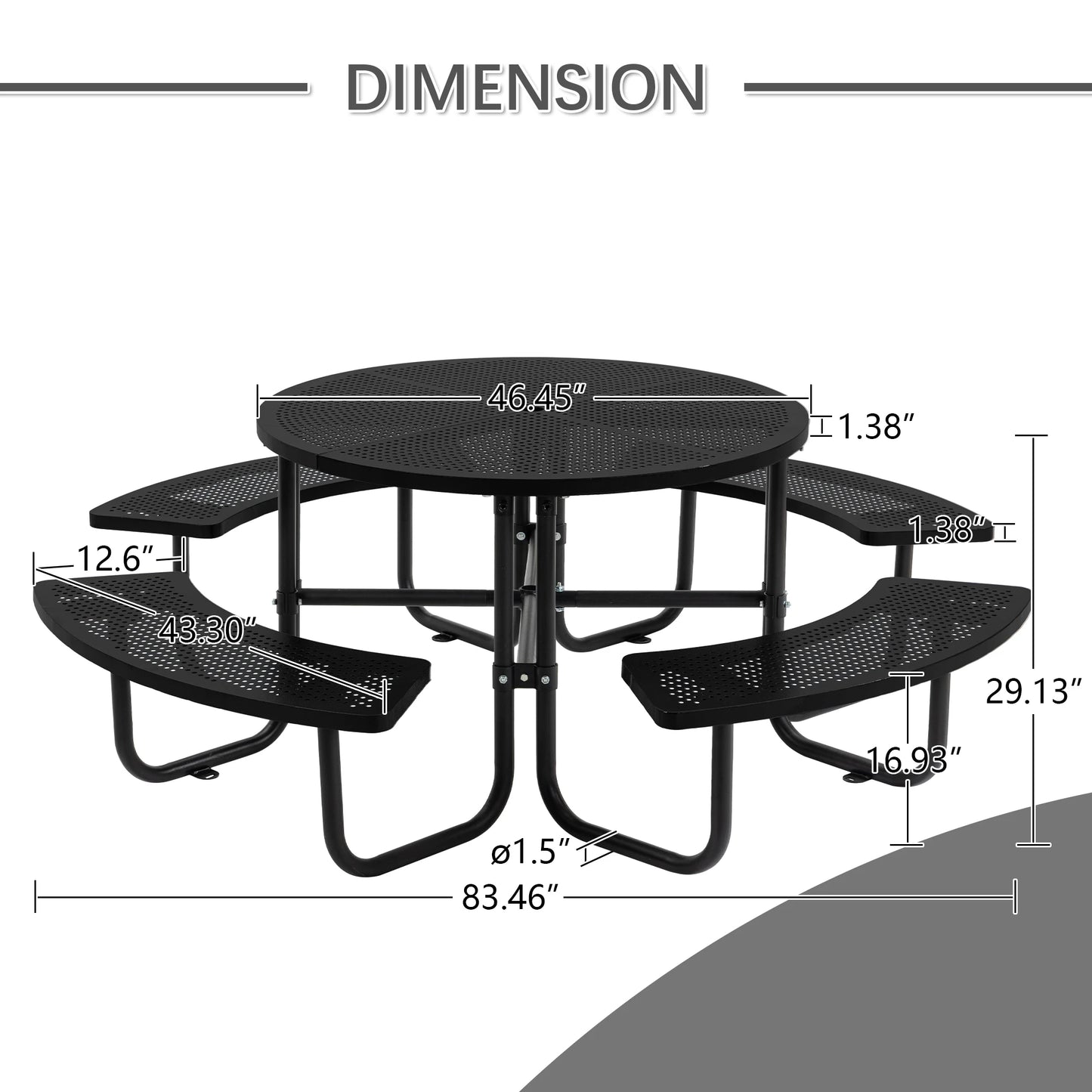 LZBEITEM Round Metal Picnic Table with Umbrella Hole, 46" Steel Portable Picnic Table Courtyard BBQ