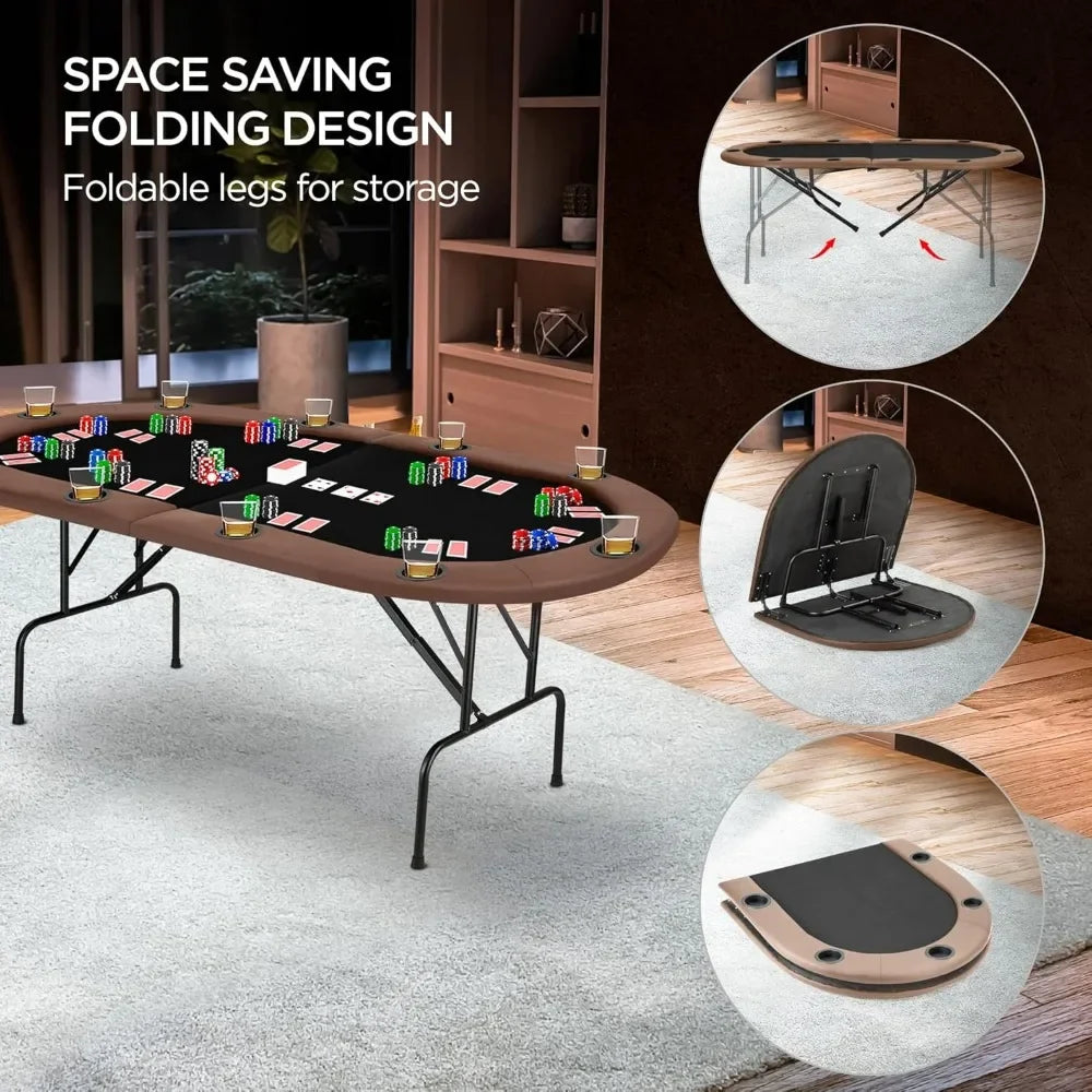 Foldable 10 Player Texas Holdem Poker Table with Casino Table Grade Felt Top Cushioned Armrest