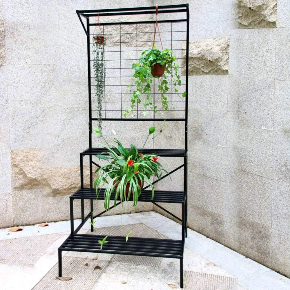 Zhongma 3 Tier Large Heavy Duty Plant Stand with Hanging Plant pot shelf, 35.43 x 33.27 x 78.74 Tall