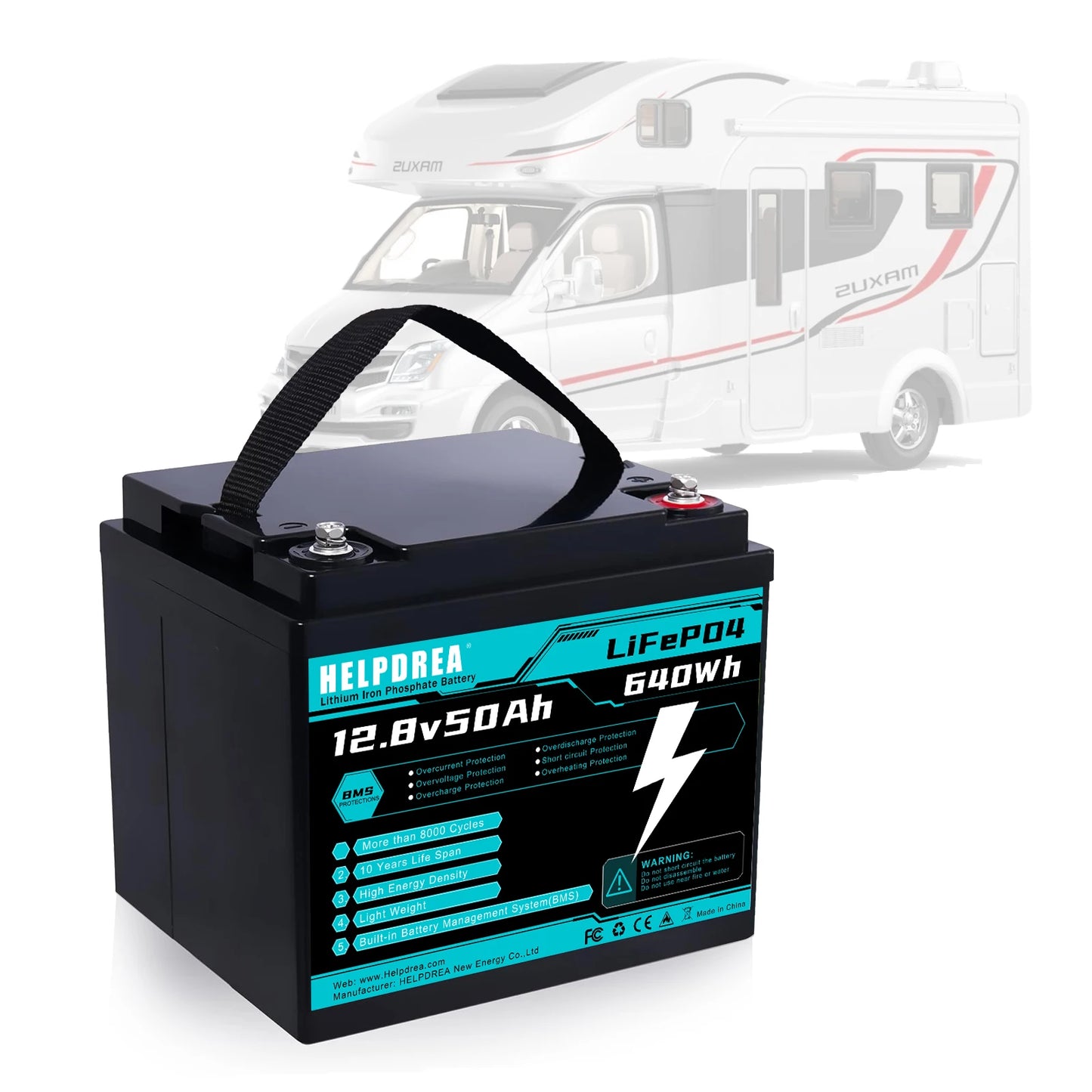 LiFePO4 Battery Cycle Lithium Battery, Built-in BMS, 5000+ Cycles Rechargeable Battery And 10-Year Lifetime