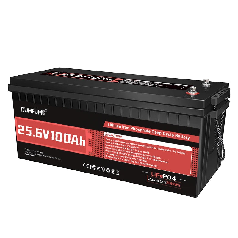 Dumfume 25.6V 100Ah Lifepo4 Lithium Battery 2560w/With 100A BMS 12.8V 100/300/600Ah 38.V 100Ah