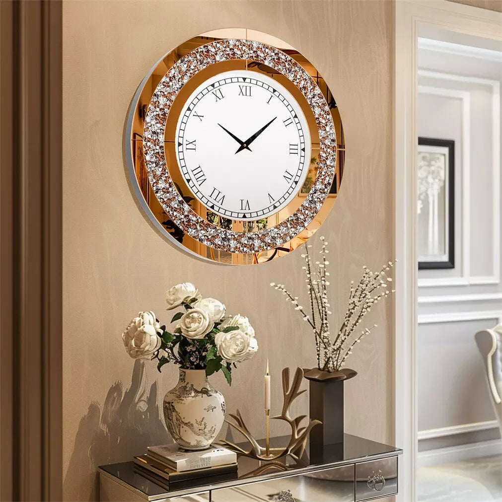 LUVODI 32inch Modern 3D Wall Clock Large Diamond Crystal Living Room Kitchen Bedroom Hall Clock