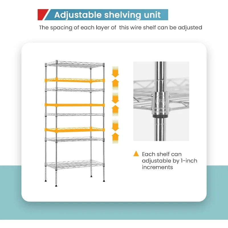 Storage Shelves 2100Lbs Capacity, 6-Shelf on Casters 48" L×18" W×72" H Commercial Wire Shelving Unit