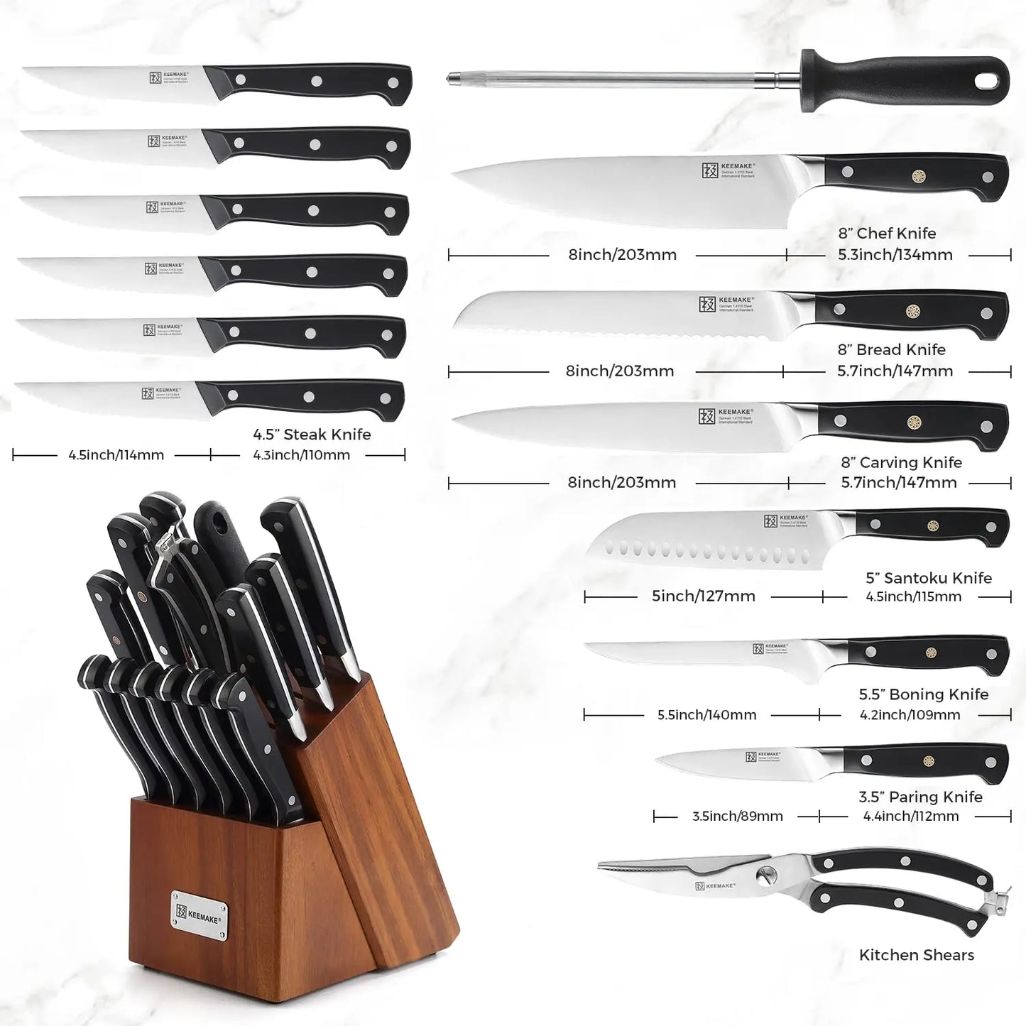 KEEMAKE Chef's Knives High Quality Stainless Steel Kitchen Knife 1-15PCS/Set Ultra Sharp