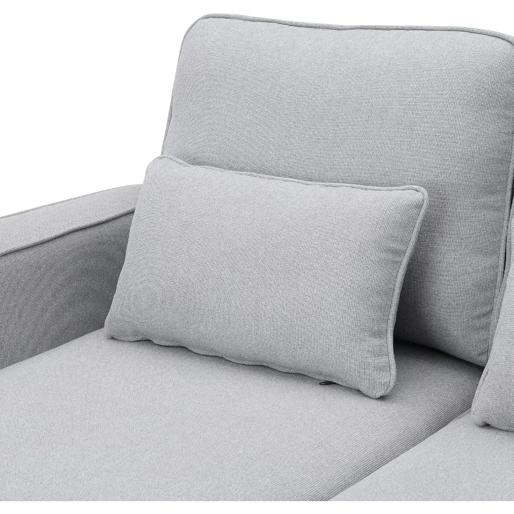 104" Linen Fabric Sofa with Armrest Pockets and 4 Pillows, Minimalist Style 4-Seater Couch