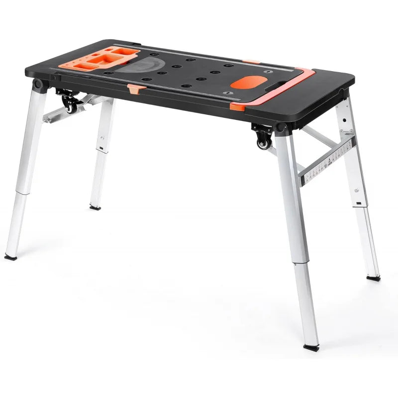 Multifunctional Folding Work Table, Portable Work Benches w/Modes as Workbench, Sawhorse, Scaffold