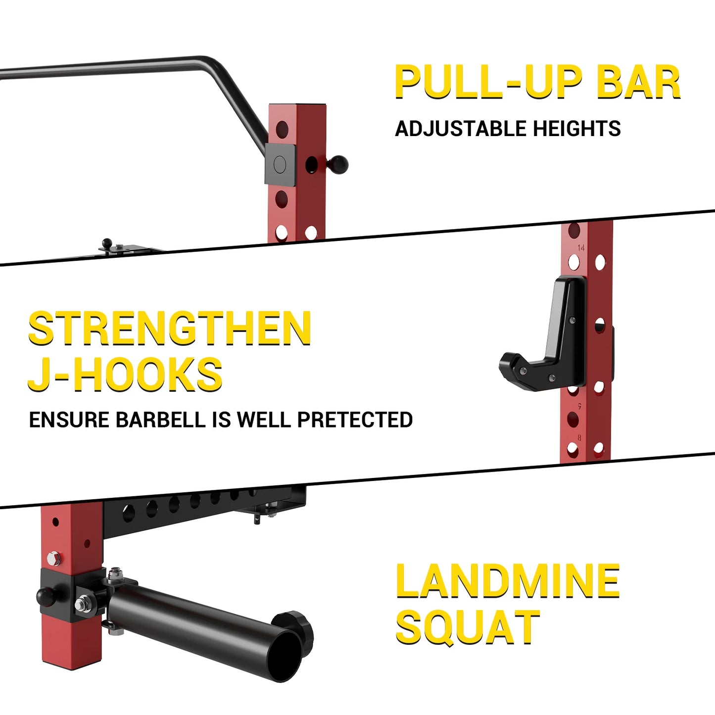 1000LBS Folding Squat Rack: Space-Saving Power Cage with Pull-Up Bar & Landmine – Gym in 60 Sq.Ft