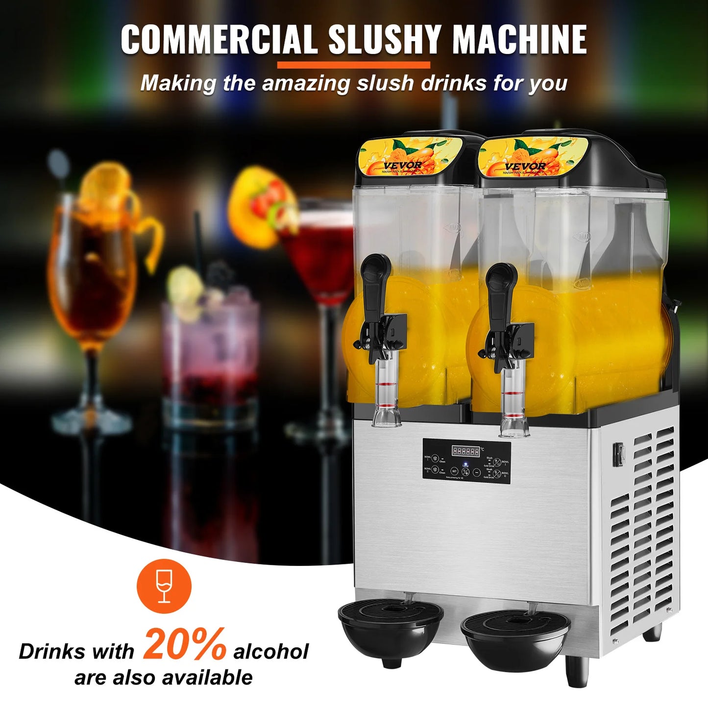 VEVOR Commercial Slushy Machine 24L/6.4Gal Stainless Steel Margarita Smoothie Frozen Drink Maker