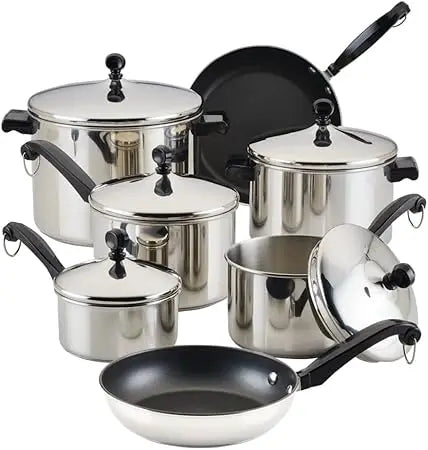Farberware Classic Stainless Steel 15-Piece Cookware Set with Pots and Pans, Silver