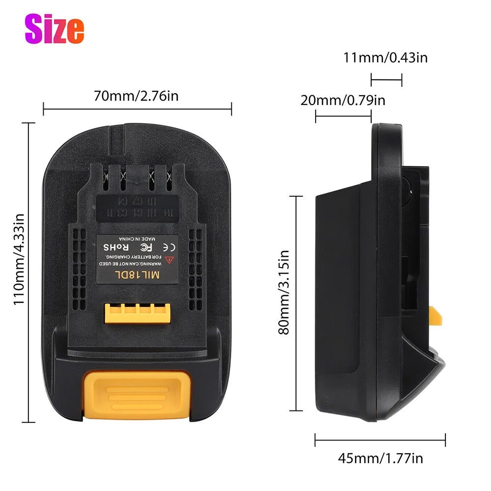 MIL18DL Adapter for Milwaukee 18V Li-Ion Battery Convert to Dewalt MAX 18V/20V, Battery Converter